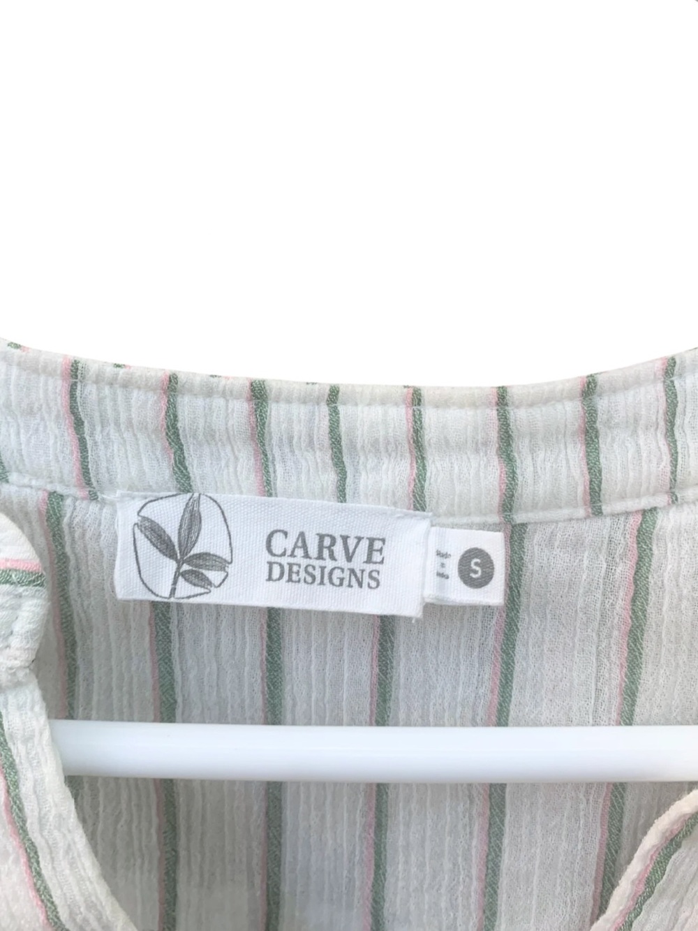 Carve Designs White Green Striped Gauze Top Cotton Tunic Coastal Boho Beach - Picture 4 of 11